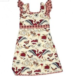 Hopscotch Electric Tattoo Artist Dress Girl's Large L Cream Red Art To Wear EUC